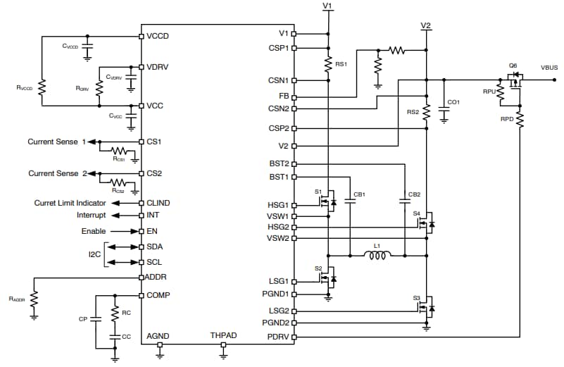 Application Circuit Diagram - onsemi NCV81599 4-Switch Buck Boost Controller